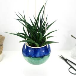 Handmade Turquoise Ceramic Hanging Planter Boho Home Decor - thumbnail 4