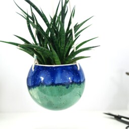 Handmade Turquoise Ceramic Hanging Planter Boho Home Decor - thumbnail 2