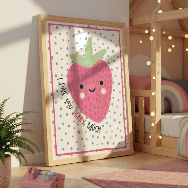 You Are So Loved Print, Strawberry, I Love Berry Much Nursery Wall Art, Gift For Baby Girl, Toddler Bedroom, Girls Bedroom Decor - image 1