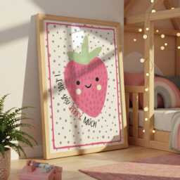 You Are So Loved Print, Strawberry, I Love Berry Much Nursery Wall Art, Gift For Baby Girl, Toddler Bedroom, Girls Bedroom Decor - thumbnail 1