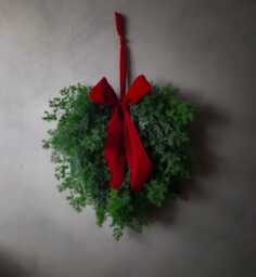 Pre-Order Fresh Christmas Wreath Contemporary Xmas Wreath, Door Foliage Oversized Bow, Ribbon Bows