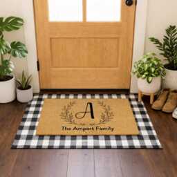 Minimal Botanical Italic Initial - Custom Monogram Family Name Doormat - thumbnail 4