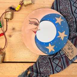 Wooden Moon Star Design Mini Mirror, Small Round Handmade Boho Hippie Home Decor Wall Mirror - thumbnail 3