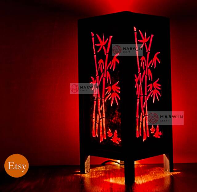 Asian Oriental Red Bamboo Japanese Lamp Zen Bedside Floor Table Paper Light Shades Bedroom Home Decor Livingroom - image 1