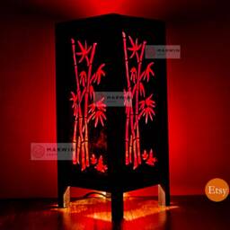Asian Oriental Red Bamboo Japanese Lamp Zen Bedside Floor Table Paper Light Shades Bedroom Home Decor Livingroom - thumbnail 2