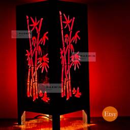 Asian Oriental Red Bamboo Japanese Lamp Zen Bedside Floor Table Paper Light Shades Bedroom Home Decor Livingroom - thumbnail 3