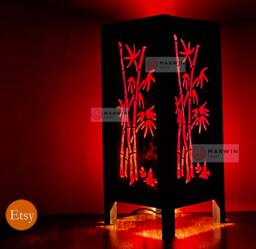 Asian Oriental Red Bamboo Japanese Lamp Zen Bedside Floor Table Paper Light Shades Bedroom Home Decor Livingroom - thumbnail 1