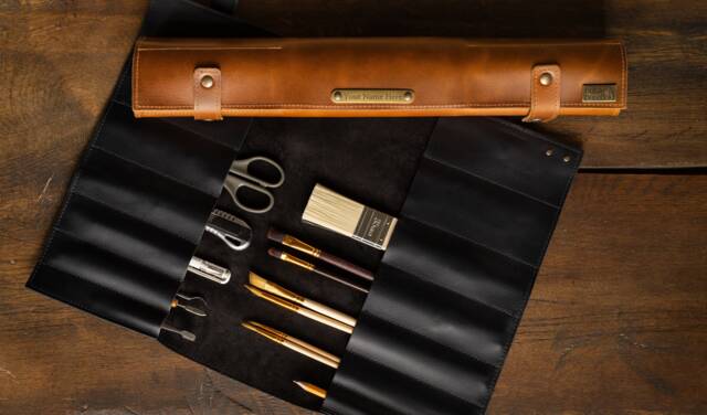 Leather Roll-Up Tool Case Artist Brush & Pencil Organizer - image 1
