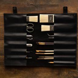 Leather Roll-Up Tool Case Artist Brush & Pencil Organizer - thumbnail 2