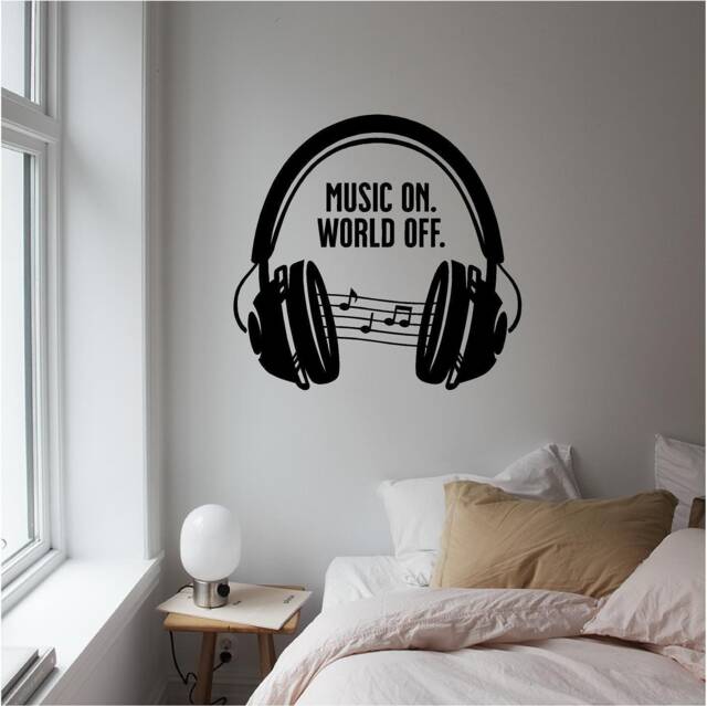 Music On World Off Vinyl Wall Art, Decal, Sticker, Transfer, Mural, Removable, Decoration, Rent Friendly, Interior, Exterior, - 0806 - image 1