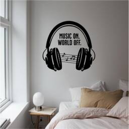 Music On World Off Vinyl Wall Art, Decal, Sticker, Transfer, Mural, Removable, Decoration, Rent Friendly, Interior, Exterior, - 0806 - thumbnail 1
