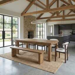 Santon Dining Table With Chunky Style Wooden Legs Handmade Modern Rustic Interior Design Cozy Natural & Stylish - thumbnail 3