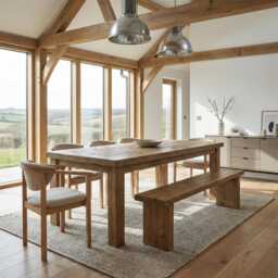 Santon Dining Table With Chunky Style Wooden Legs Handmade Modern Rustic Interior Design Cozy Natural & Stylish - thumbnail 2