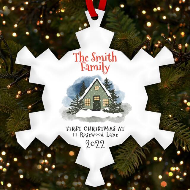 First At New Snowy House Personalised Christmas Tree Ornament Decoration