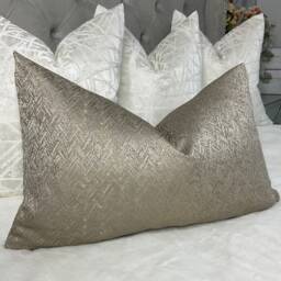 "Taupe Gold Cushion Cover, Luxury Pillow Herringbone Design - Shimmer Designer Fabric Handmade Rectangle 12"" X 20" - thumbnail 1