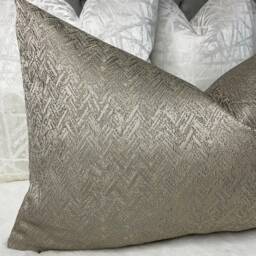"Taupe Gold Cushion Cover, Luxury Pillow Herringbone Design - Shimmer Designer Fabric Handmade Rectangle 12"" X 20" - thumbnail 2