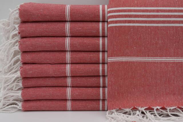 "Turkish Towel, Hammam Towel, Red Towel, Handmade Towel, Striped Peshtemal, 40""x70" - image 1