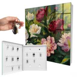 Colorful Flowers Key Cabinet For Home, Green Industrial Box, Painterly & Plants, Lovers Of Floral Patterns - thumbnail 2