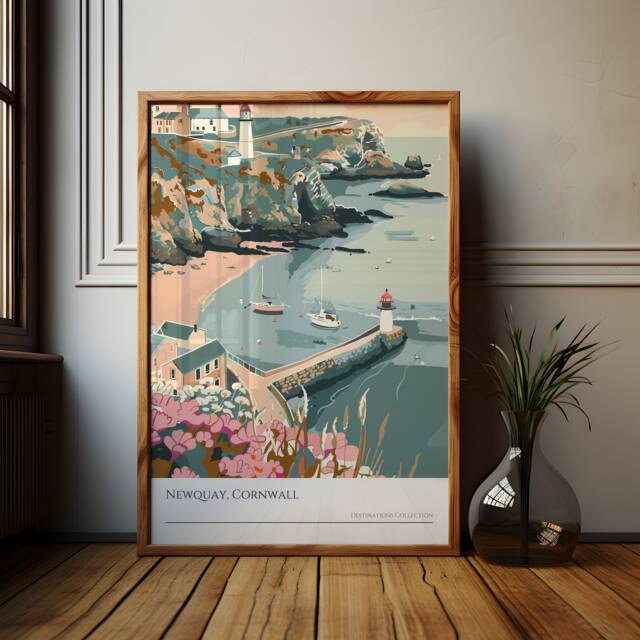 Newquay Cornwall Beach Art Print Coastal UK Holiday Souvenir - image 1
