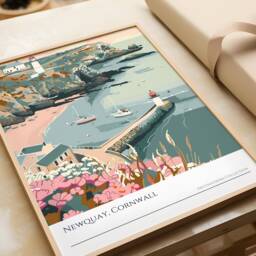Newquay Cornwall Beach Art Print Coastal UK Holiday Souvenir - thumbnail 3
