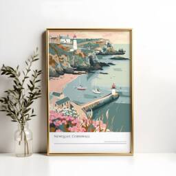 Newquay Cornwall Beach Art Print Coastal UK Holiday Souvenir - thumbnail 2