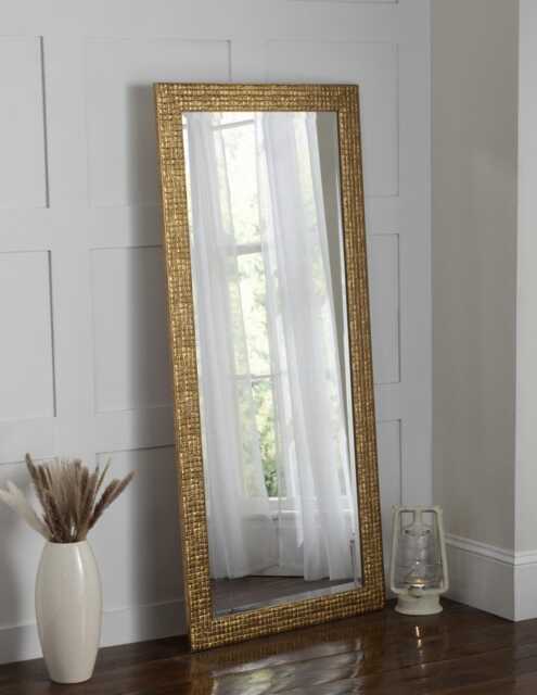 Gold Mosaic Design Large Wall Mirror Solid Wood Frame Bevelled 117x92cm - 46x36 Inches - image 1