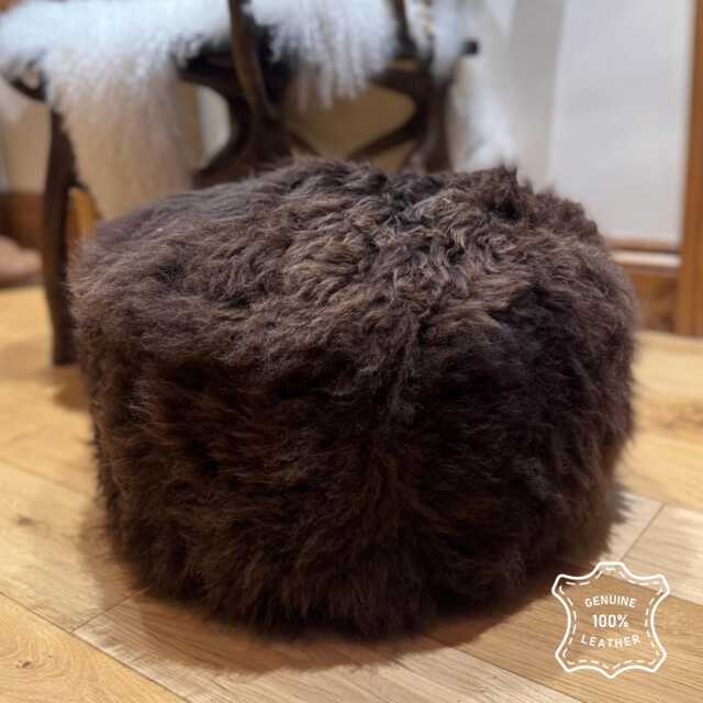 Natural Brown Sheepskin Pouffe Luxury Foot Stool Living Room Decor Bedroom - image 1