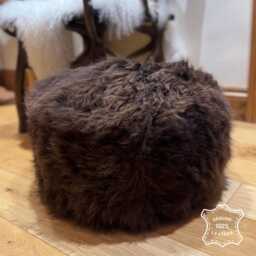 Natural Brown Sheepskin Pouffe Luxury Foot Stool Living Room Decor Bedroom - thumbnail 1