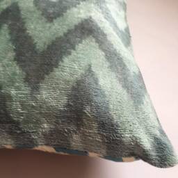 Mint Green Chevron Ikat Pillow Cover Handwoven Silk Velvet - thumbnail 3