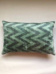 Mint Green Chevron Ikat Pillow Cover Handwoven Silk Velvet - thumbnail 1