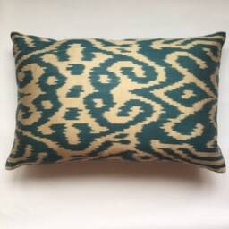 Mint Green Chevron Ikat Pillow Cover Handwoven Silk Velvet - thumbnail 2