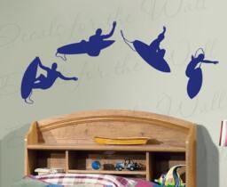 Surfing Wall Decal Vinyl Graphic Mural Silhouette Beach Kids Boy Room Nursery Playroom Sticker Art Decor Large Decoration Sign G44 - thumbnail 1