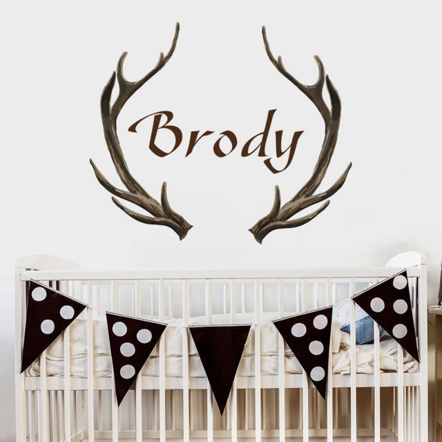 Antlers Name Wall Decal - Rustic Woodland Nursery Decor Ma226 - image 1