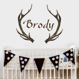 Antlers Name Wall Decal - Rustic Woodland Nursery Decor Ma226 - thumbnail 1