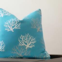 Coral Pillow Cover- Coastal Decor- Aqua & White Coral - Select Your Size During Checkout - thumbnail 2