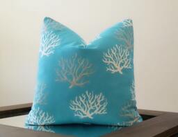 Coral Pillow Cover- Coastal Decor- Aqua & White Coral - Select Your Size During Checkout - thumbnail 1