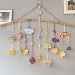 Baby Fantasy Land Wall Mobile. Ceramic Handmade Wall Art, Decoration, Mobile, Home Decor, Nursery, Child's Room. Woodland Mushroom - thumbnail 3