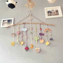 Baby Fantasy Land Wall Mobile. Ceramic Handmade Wall Art, Decoration, Mobile, Home Decor, Nursery, Child's Room. Woodland Mushroom - thumbnail 4