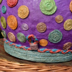Giant Paper - Mache Jar, Cat Cave, Wall Hanging Plant Holder, Extra Large Round Box, Paper Mache Box With 99 Hemp Rope Circles, Hippie Art - thumbnail 3