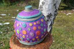 Giant Paper - Mache Jar, Cat Cave, Wall Hanging Plant Holder, Extra Large Round Box, Paper Mache Box With 99 Hemp Rope Circles, Hippie Art - thumbnail 1