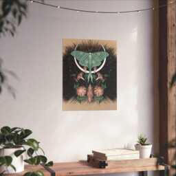 Lunar Moth Art Print Mystical Moonflower, Witchy Gothic Decor - thumbnail 3