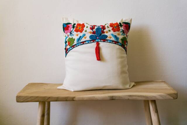 Home Decor, 2 Bohochic Pillow With Embroidered Flowers & Tassels - 18x18, Boho Cushion, Gift - image 1