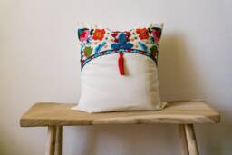 Home Decor, 2 Bohochic Pillow With Embroidered Flowers & Tassels - 18x18, Boho Cushion, Gift - thumbnail 1