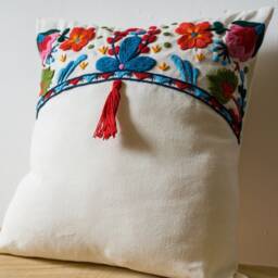 Home Decor, 2 Bohochic Pillow With Embroidered Flowers & Tassels - 18x18, Boho Cushion, Gift - thumbnail 2
