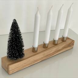Modern Advent Wreath Made Of Oak & Silver Candle Nozzles Solid Wood - thumbnail 4