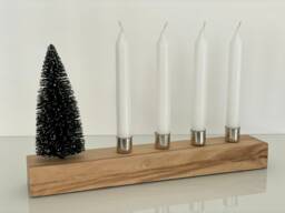 Modern Advent Wreath Made Of Oak & Silver Candle Nozzles Solid Wood