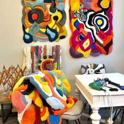Hand-Tufted Wool Wall Hanging, Abstract Floral Fiber Art - thumbnail 4
