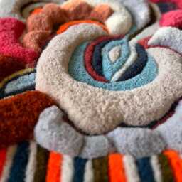 Hand-Tufted Wool Wall Hanging, Abstract Floral Fiber Art - thumbnail 3