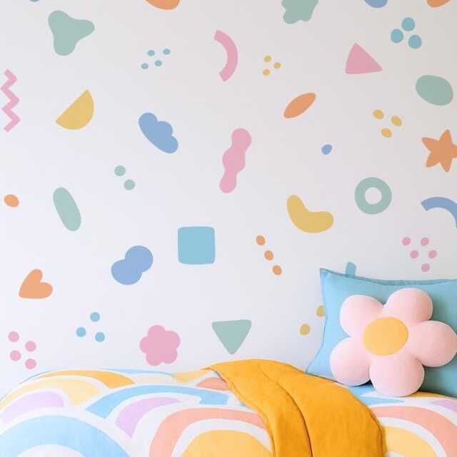 Large Abstract Shapes Decals - Colourful Organic Wall Stickers For Kids Bedroom, Playroom, Nursery Fabric Pastel Shape Mural - image 1