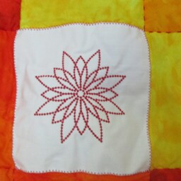 Embroidered Red Flower Throw Quilt - thumbnail 3